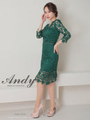 Andy/AN-OK2791/ワンピース/ミディアムドレス/キャバドレス/ワンカラー/総レース/袖あり/七分袖/タイト