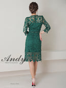 Andy/AN-OK2791/ワンピース/ミディアムドレス/キャバドレス/ワンカラー/総レース/袖あり/七分袖/タイト