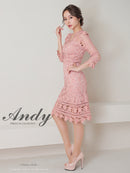 Andy/AN-OK2791/ワンピース/ミディアムドレス/キャバドレス/ワンカラー/総レース/袖あり/七分袖/タイト