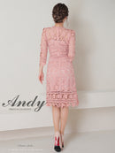 Andy/AN-OK2791/ワンピース/ミディアムドレス/キャバドレス/ワンカラー/総レース/袖あり/七分袖/タイト
