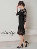 Andy/AN-OK2791/ワンピース/ミディアムドレス/キャバドレス/ワンカラー/総レース/袖あり/七分袖/タイト