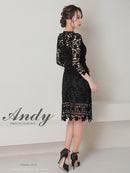 Andy/AN-OK2791/ワンピース/ミディアムドレス/キャバドレス/ワンカラー/総レース/袖あり/七分袖/タイト