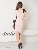 Andy/AN-OK2793/ワンピース/ミニドレス/キャバドレス/タイトワンピース/袖あり/アシンメトリー/ショルダーリボン/左袖/七分袖/レース