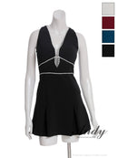 Andy/AN-ON2975/ワンピース/ミニドレス/キャバドレス/シンプル/ワンカラー/ノースリーブ/ビジューライン/バストシアー/フレア/Aライン