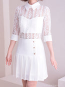 Andy/AN-ON2697/ワンピース/ミニドレス/レース/プリーツ/襟付き