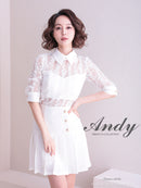 Andy/AN-ON2697/ワンピース/ミニドレス/レース/プリーツ/襟付き