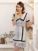 Andy/AN-ON2698/ワンピース/ミニドレス/キャバドレス/タイト/セーラーカラー/パイピング/ボタン/半袖/袖あり/裾フリル