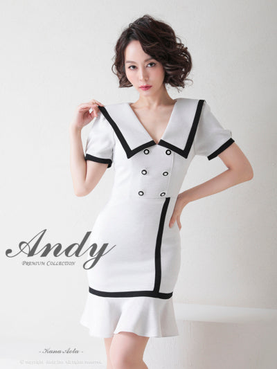 Andy/AN-ON2698/ワンピース/ミニドレス/キャバドレス/タイト/セーラーカラー/パイピング/ボタン/半袖/袖あり/裾フリル