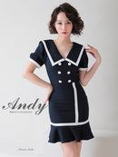 Andy/AN-ON2698/ワンピース/ミニドレス/キャバドレス/タイト/セーラーカラー/パイピング/ボタン/半袖/袖あり/裾フリル