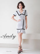 Andy/AN-ON2698/ワンピース/ミニドレス/キャバドレス/タイト/セーラーカラー/パイピング/ボタン/半袖/袖あり/裾フリル
