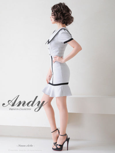 Andy/AN-ON2698/ワンピース/ミニドレス/キャバドレス/タイト/セーラーカラー/パイピング/ボタン/半袖/袖あり/裾フリル