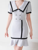 Andy/AN-ON2698/ワンピース/ミニドレス/キャバドレス/タイト/セーラーカラー/パイピング/ボタン/半袖/袖あり/裾フリル