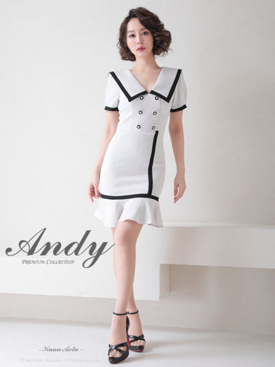 Andy/AN-ON2698/ワンピース/ミニドレス/キャバドレス/タイト/セーラーカラー/パイピング/ボタン/半袖/袖あり/裾フリル