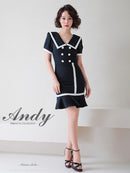 Andy/AN-ON2698/ワンピース/ミニドレス/キャバドレス/タイト/セーラーカラー/パイピング/ボタン/半袖/袖あり/裾フリル