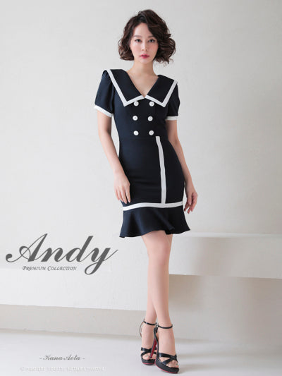 Andy/AN-ON2698/ワンピース/ミニドレス/キャバドレス/タイト/セーラーカラー/パイピング/ボタン/半袖/袖あり/裾フリル