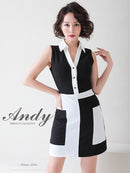 Andy/AN-ON2706/ワンピース/ミニドレス/タイトワンピース/バイカラー/切り替え/襟付き/るなさん着用