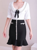 Andy/AN-ON2715/ワンピース/ミニドレス/ワンカラー/タイトワンピース/セットアップ風/ツートンカラー