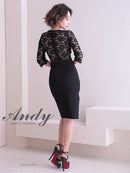 Andy/AN-ON2716/ワンピース/ミニドレス/キャバドレス/ワンカラー/レース/アシンメトリー/袖あり/五分袖/膝丈/タイトドレス