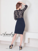 Andy/AN-ON2716/ワンピース/ミニドレス/キャバドレス/ワンカラー/レース/アシンメトリー/袖あり/五分袖/膝丈/タイトドレス