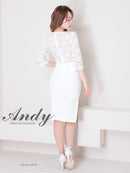 Andy/AN-ON2716/ワンピース/ミニドレス/キャバドレス/ワンカラー/レース/アシンメトリー/袖あり/五分袖/膝丈/タイトドレス
