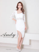 Andy/AN-ON2716/ワンピース/ミニドレス/キャバドレス/ワンカラー/レース/アシンメトリー/袖あり/五分袖/膝丈/タイトドレス