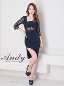 Andy/AN-ON2716/ワンピース/ミニドレス/キャバドレス/ワンカラー/レース/アシンメトリー/袖あり/五分袖/膝丈/タイトドレス
