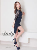 Andy/AN-ON2716/ワンピース/ミニドレス/キャバドレス/ワンカラー/レース/アシンメトリー/袖あり/五分袖/膝丈/タイトドレス