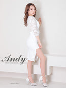 Andy/AN-ON2716/ワンピース/ミニドレス/キャバドレス/ワンカラー/レース/アシンメトリー/袖あり/五分袖/膝丈/タイトドレス