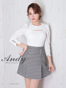 Andy/AN-ON2737/ワンピース/ミニドレス/キャバドレス/ツイード/切替/七分袖/長袖/袖あり/カットアウト/ボックスプリーツ