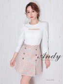 Andy/AN-ON2737/ワンピース/ミニドレス/キャバドレス/ツイード/切替/七分袖/長袖/袖あり/カットアウト/ボックスプリーツ