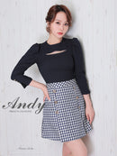 Andy/AN-ON2737/ワンピース/ミニドレス/キャバドレス/ツイード/切替/七分袖/長袖/袖あり/カットアウト/ボックスプリーツ