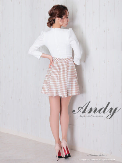 Andy/AN-ON2737/ワンピース/ミニドレス/キャバドレス/ツイード/切替/七分袖/長袖/袖あり/カットアウト/ボックスプリーツ