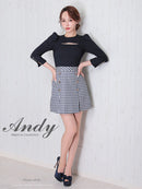 Andy/AN-ON2737/ワンピース/ミニドレス/キャバドレス/ツイード/切替/七分袖/長袖/袖あり/カットアウト/ボックスプリーツ