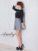 Andy/AN-ON2737/ワンピース/ミニドレス/キャバドレス/ツイード/切替/七分袖/長袖/袖あり/カットアウト/ボックスプリーツ