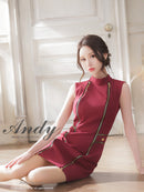 Andy/AN-ON2759/キャバドレス/ワンピース/ジップデザイン/ノースリーブ/タイト/ハイネック/ワンカラー