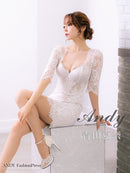 Andy/AN-ON2764/ワンピース/ミニドレス/ワンカラー/タイトワンピース/総レース/袖あり