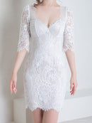 Andy/AN-ON2764/ワンピース/ミニドレス/ワンカラー/タイトワンピース/総レース/袖あり