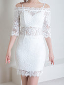 Andy/AN-ON2766/セットアップ/ミニドレス/ワンカラー/タイトワンピース/総レース/袖あり/両袖