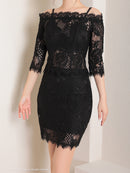 Andy/AN-ON2766/セットアップ/ミニドレス/ワンカラー/タイトワンピース/総レース/袖あり/両袖