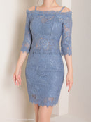 Andy/AN-ON2766/セットアップ/ミニドレス/ワンカラー/タイトワンピース/総レース/袖あり/両袖