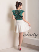 Andy/AN-ON2803/ワンピース/ミニドレス/バイカラー/キャバドレス/フレアスカート/切替ワンピース/フリル/レース