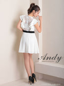 Andy/AN-ON2803/ワンピース/ミニドレス/バイカラー/キャバドレス/フレアスカート/切替ワンピース/フリル/レース