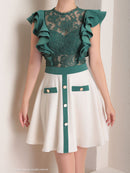 Andy/AN-ON2803/ワンピース/ミニドレス/バイカラー/キャバドレス/フレアスカート/切替ワンピース/フリル/レース