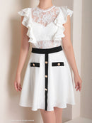 Andy/AN-ON2803/ワンピース/ミニドレス/バイカラー/キャバドレス/フレアスカート/切替ワンピース/フリル/レース