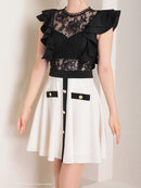 Andy/AN-ON2803/ワンピース/ミニドレス/バイカラー/キャバドレス/フレアスカート/切替ワンピース/フリル/レース