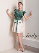 Andy/AN-ON2803/ワンピース/ミニドレス/バイカラー/キャバドレス/フレアスカート/切替ワンピース/フリル/レース