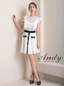 Andy/AN-ON2803/ワンピース/ミニドレス/バイカラー/キャバドレス/フレアスカート/切替ワンピース/フリル/レース