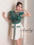 Andy/AN-ON2803/ワンピース/ミニドレス/バイカラー/キャバドレス/フレアスカート/切替ワンピース/フリル/レース