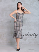 Andy/AN-ON2814/ワンピース/ドレス/チェック柄/レース/ミディアム丈/ゴールドボタン