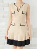 Andy/AN-ON2821/ワンピース/ミニドレス/キャバドレス/プリーツ/バイカラー/Vネック/カットアウト/デザインポケット/ノースリーブ